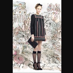 New Red Valentino floral embroidered peasant boho cottagecore babydoll minidress